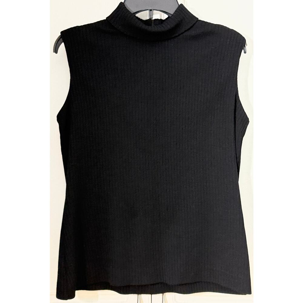 Vintage Act lll Ribbed Black Turtleneck Top Sleeveless w/Back Zip Closure Size L